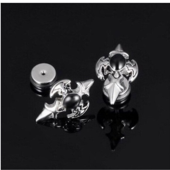Men's Charm Stainless Steel Black Zircon Cross Punk Earrings - Picture 3 of 4